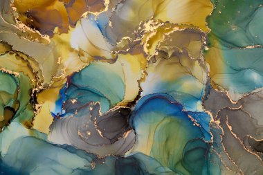 Sıvı mürekkep tekniğiyle doğal lüks, akışkan sanat resimleri. Şefkatli ve rüya gibi duvar kağıtları. Renklerin karışımı şeffaf dalgalar ve altın girdaplar yaratır. Posterler ve diğer basılı materyaller için