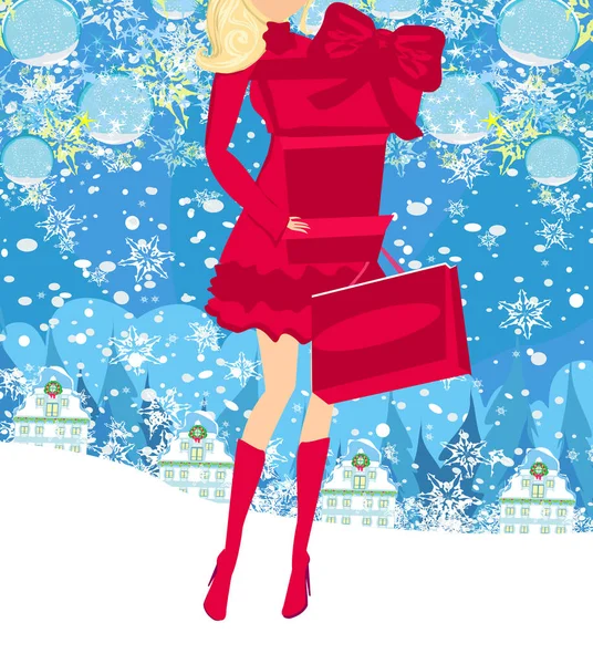 Compras Natal Cartão Venda Inverno — Vetor de Stock