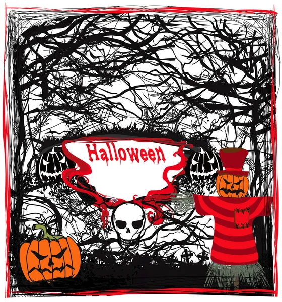 Spaventapasseri Zucca Halloween Invito Grunge Card — Vettoriale Stock
