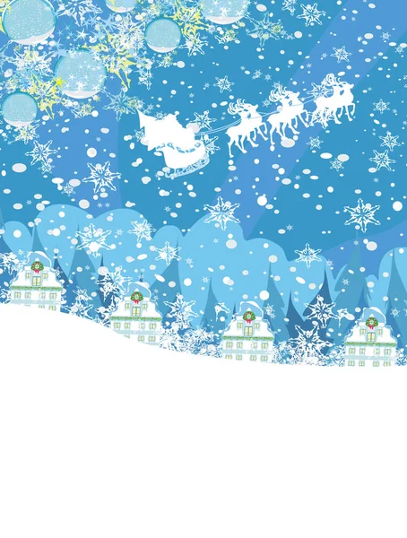 Père Noël Vole Avec Sac Plein Cadeaux — Image vectorielle