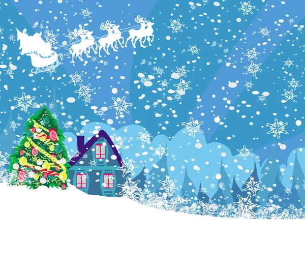 Санта Клаус Літає Мішком Повним Подарунків — стоковий вектор