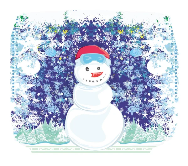 Happy Snowman Snowy Winter Background — Stock Vector