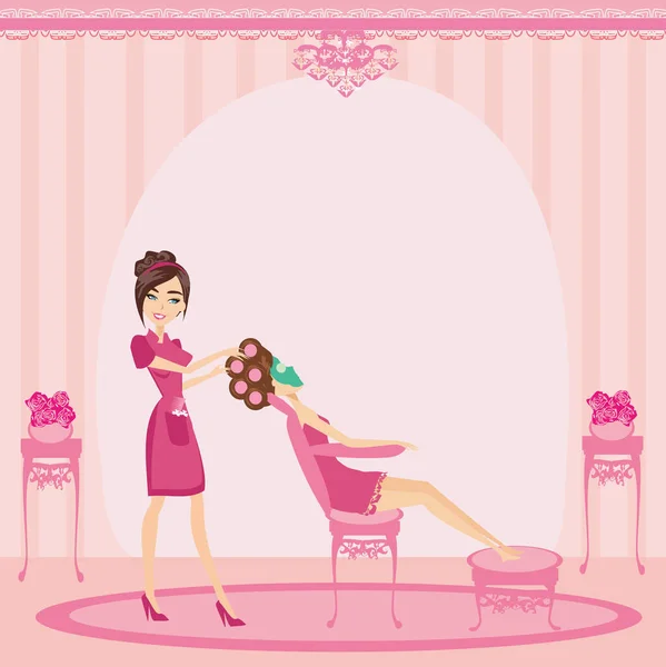 Belle Femme Détend Dans Salon Beauté — Image vectorielle