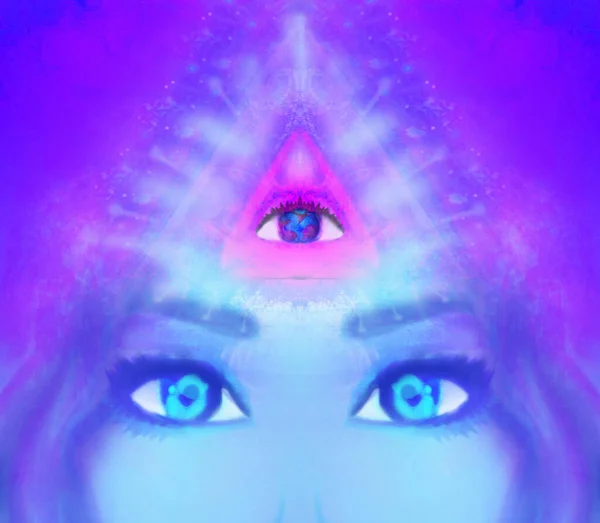 Woman with third eye, psychic supernatural senses - close-up on the eyes
