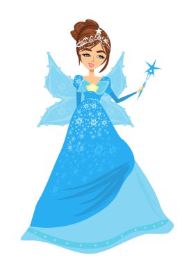 Sihirli değneği olan güzel bir kış perisi - izole edilmiş çizim