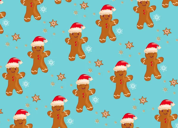Patrón Sin Costuras Navidad Con Galletas Jengibre — Archivo Imágenes Vectoriales