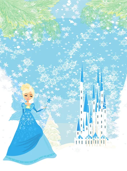 Прекрасная Зимняя Фея Волшебный Замок Мечты — стоковый вектор