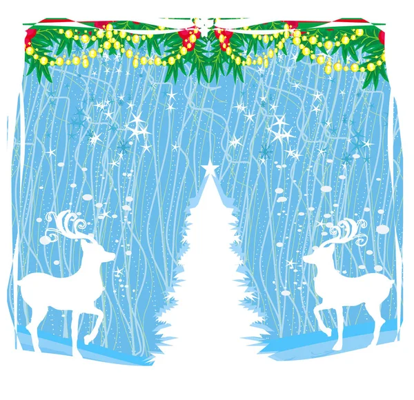 Tarjeta Feliz Navidad Con Copos Nieve Renos Marco Con Lugar — Archivo Imágenes Vectoriales