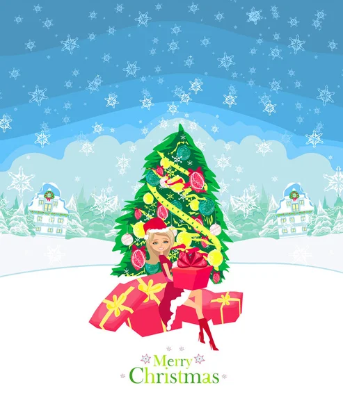Belle Pin Fille Costume Inspiré Noël — Image vectorielle
