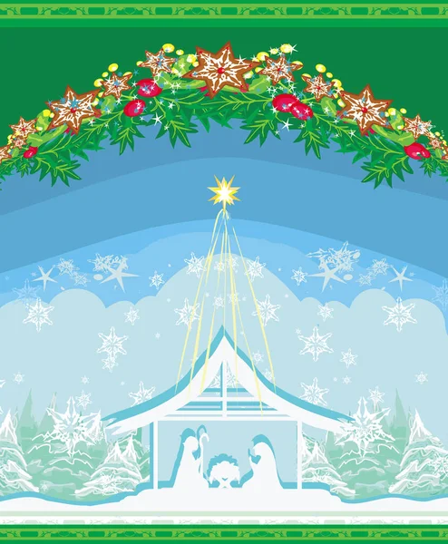 耶稣在伯利恒的诞生 装饰圣诞卡 — 图库矢量图片