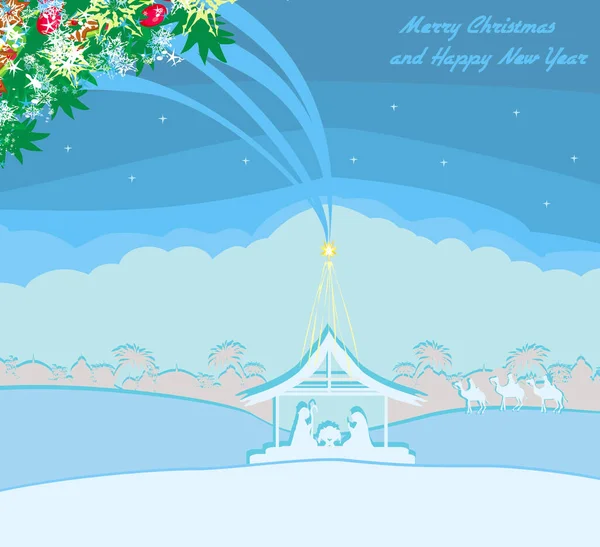耶稣在伯利恒的诞生 装饰圣诞卡 — 图库矢量图片