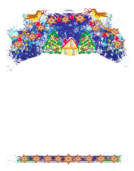Carte Noël Avec Oiseaux Arbres Noël Décoratifs — Image vectorielle