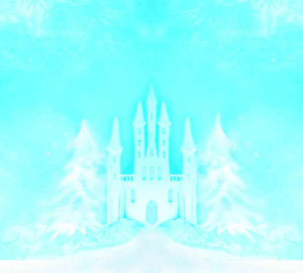 Abstrakcyjny Bajkowy Zamek Chmurach Zimowej Krainie Czarów Abstrakcyjna Kartka Miejscem — Zdjęcie stockowe