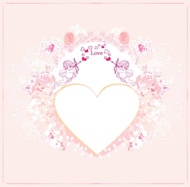 Sevgililer Günü kartında cupids ve vintage çerçeve 