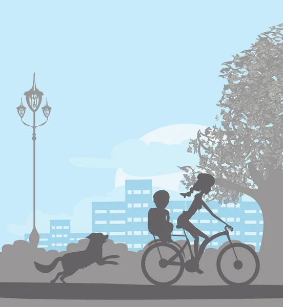 Їзда Велосипеді Міському Парку Дитиною — стоковий вектор