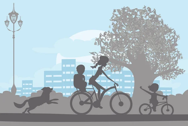 Їзда Велосипеді Міському Парку Дітьми — стоковий вектор