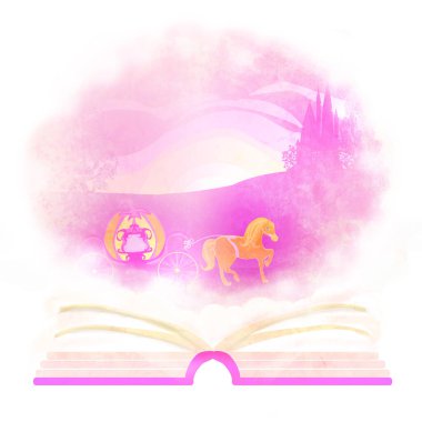 carriage and a medieval castle - fairy castle appearing from the book clipart