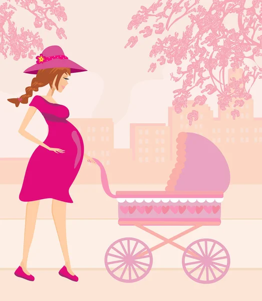Mujer Embarazada Hija Parque — Archivo Imágenes Vectoriales