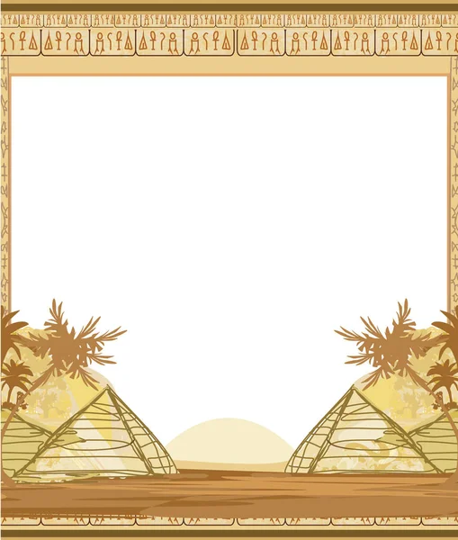 Cadre Avec Pyramides Paume Géza Hiéroglyphes — Image vectorielle