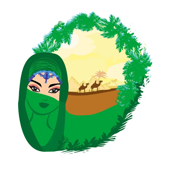Arabian Woman Desert — Stock Vector