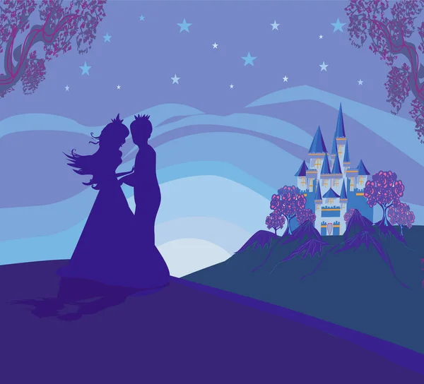 王子的魔法城堡和公主 — 图库矢量图片