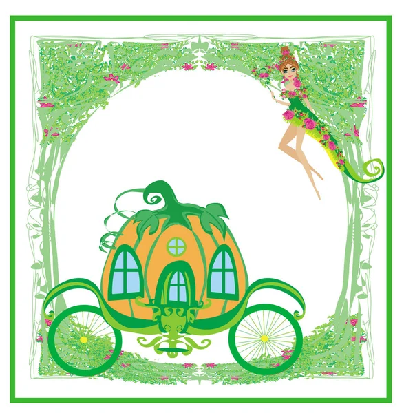 妖精とカボチャの馬車のイラスト 装飾フレーム — ストックベクタ