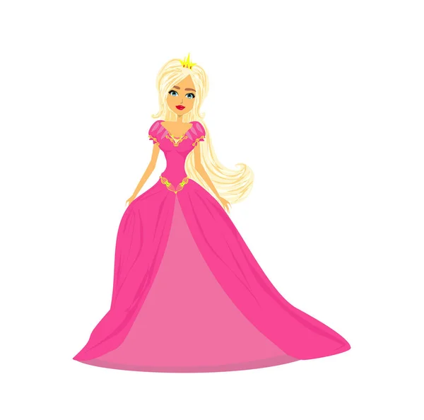 Schöne Königin Einem Rosa Kleid Isolierte Illustration — Stockvektor