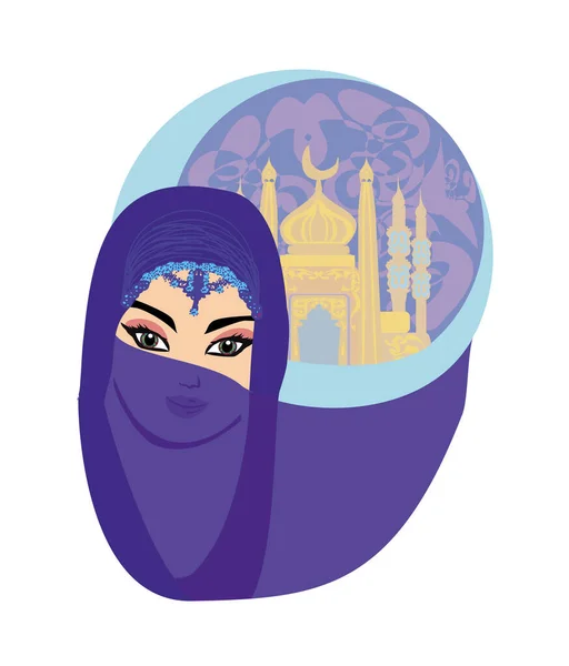 Portrait Muslim Beautiful Girl Hijab — Stock Vector