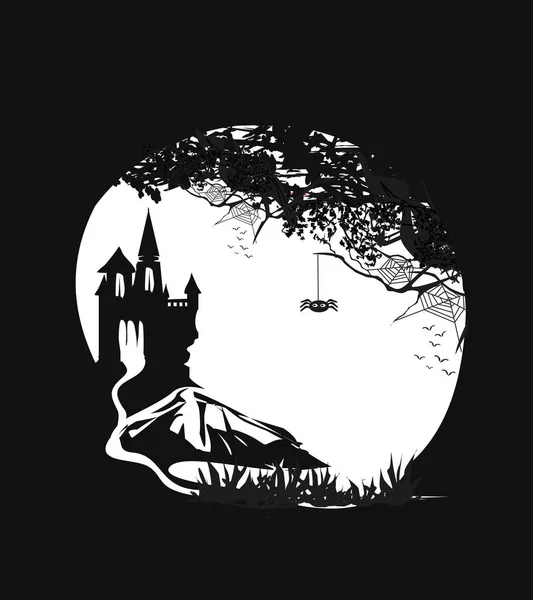 Cadre Nuit Halloween Avec Château Hanté Effrayant — Image vectorielle