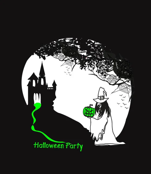 Einladung Zur Halloween Party Hexe Mit Halloween Kürbis — Stockvektor