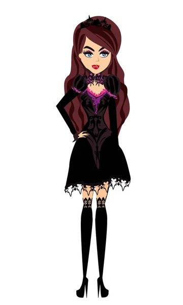 Mooie Sexy Gotische Vrouwelijke Vampier Illustratie Karakter Geïsoleerd Van Achtergrond — Stockvector