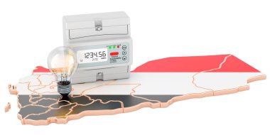 Yemen 'de elektrik tüketimi, beyaz arka planda 3 boyutlu görüntüleme
