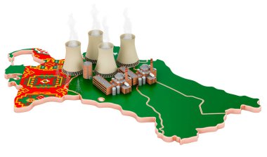 Türkmenistan 'daki nükleer enerji santralleri, beyaz arkaplanda 3 boyutlu görüntüleme