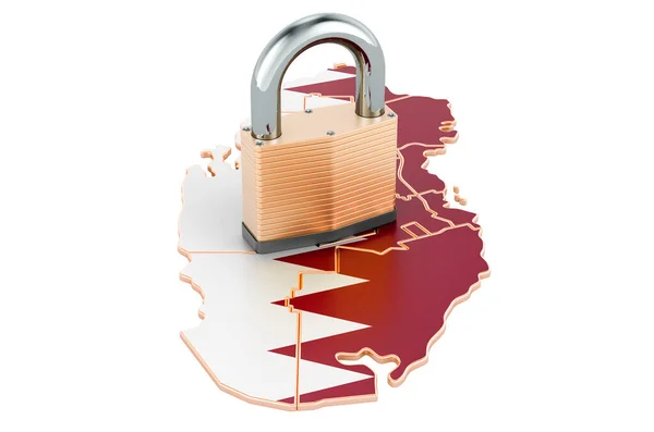 Verrouillage Qatar Cadenas Avec Carte Concept Protection Des Frontières Rendu — Photo