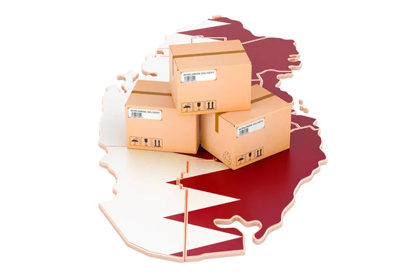 Pakketten Qatari Kaart Verzending Qatar Concept Rendering Geïsoleerd Witte Achtergrond — Stockfoto