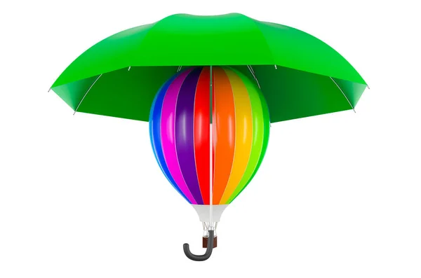 Horkovzdušný Balón Pod Deštníkem Vykreslování Izolované Bílém Pozadí — Stock fotografie
