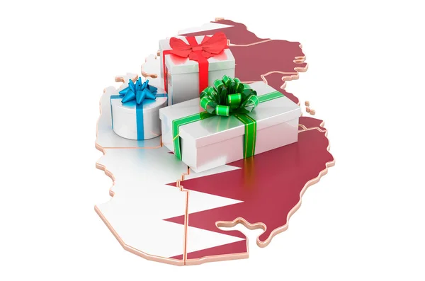 Caixas Presente Mapa Catar Natal Feriados Ano Novo Conceito Qatar — Fotografia de Stock