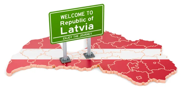 Billboard Welcome Latvia Латвійській Карті Рендеринг Ізольований Білому Тлі — стокове фото