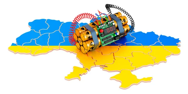 Piszkos Bomba Ukrán Térképen Renderelés Elszigetelt Fehér Háttér — Stock Fotó