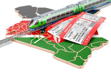 Kenya 'da tren yolculuğu, konsept. Beyaz arkaplanda 3B görüntüleme izole edildi