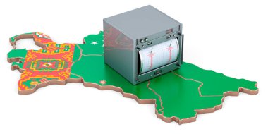 Türkmenistan konseptinde deprem, beyaz arkaplanda 3 boyutlu görüntüleme