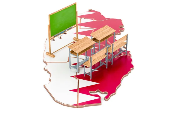 Educación Qatar Concepto Escritorios Escolares Pizarra Mapa Qatar Representación Aislada — Foto de Stock