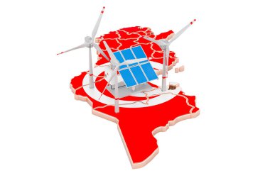 Tunus 'ta yenilenebilir enerji ve sürdürülebilir kalkınma kavramı. Beyaz arkaplanda 3B görüntüleme izole edildi