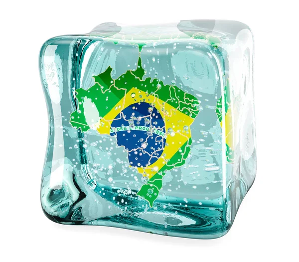 Brazilská Mapa Zamrzlá Kostce Ledu Vykreslování Izolované Bílém Pozadí — Stock fotografie