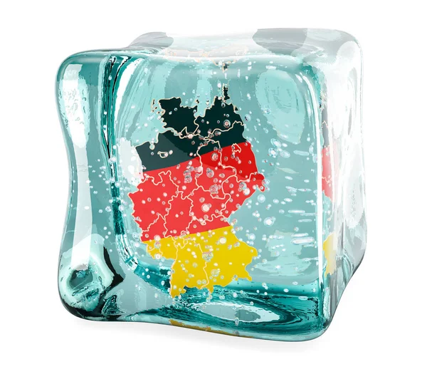 Deutsche Landkarte Eingefroren Eiswürfel Darstellung Isoliert Auf Weißem Hintergrund — Stockfoto