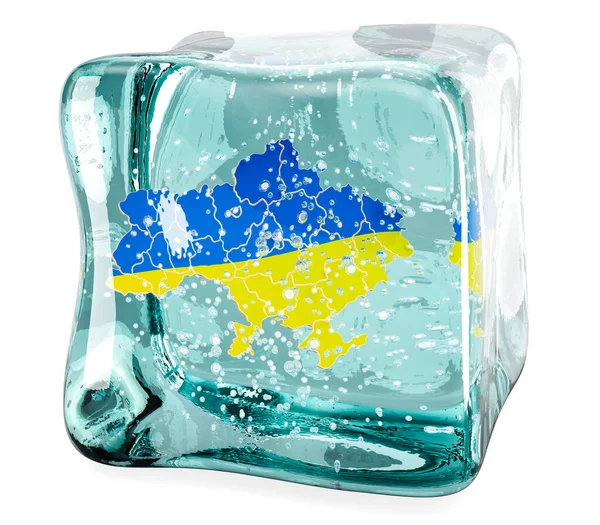 Ukrainian Map Frozen Ice Cube Rendering Isolated White Background — Stock Photo, Image