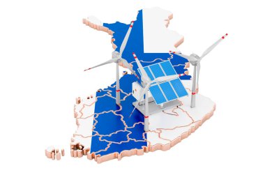 Finlandiya 'da yenilenebilir enerji ve sürdürülebilir kalkınma kavramı. Beyaz arkaplanda 3B görüntüleme izole edildi