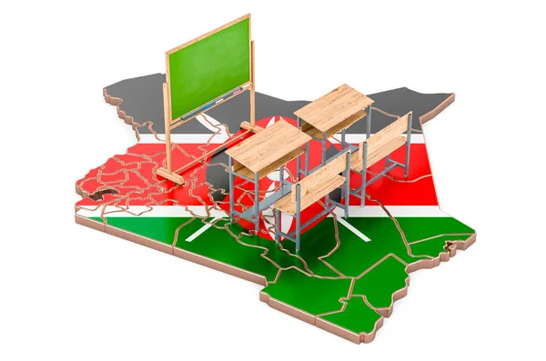 Kenya Eğitim Konsept Kenya Haritasında Okul Sıraları Karatahta Beyaz Arkaplanda — Stok fotoğraf