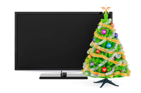 Televisor Con Árbol Navidad Representación Aislada Sobre Fondo Blanco — Foto de Stock