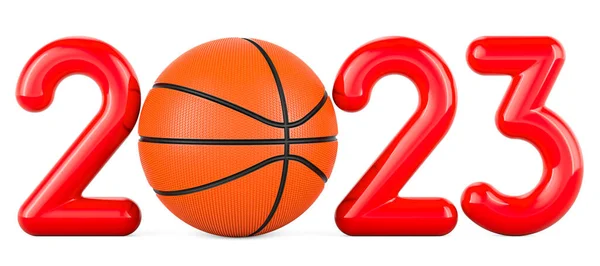Basket 2023 Con Pallone Basket Concetto Rendering Isolato Sfondo Bianco — Foto Stock